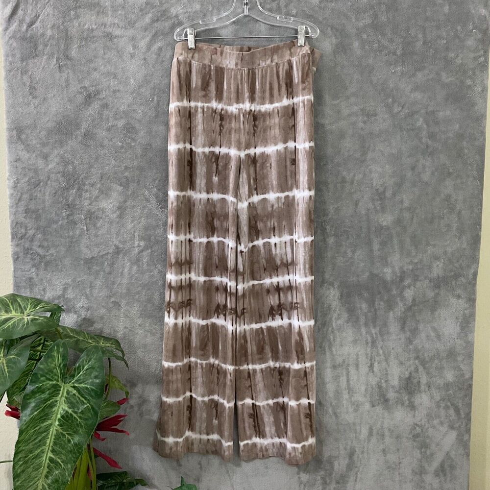 Chico's Zenergy Tie Dye stretch jersey knit pants women’s Size L Brown/cream